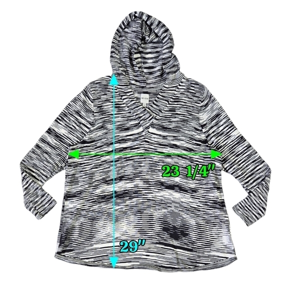 Nic+Zoe Vital Black White Abstract Stripe Knit Pullover Hoodie Beachy Stitch Fix - Picture 4 of 10